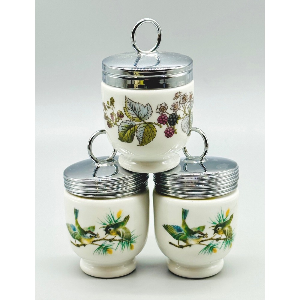 Royal Worcester Egg Coddlers Bird and Berry Patterns Set of 3 England